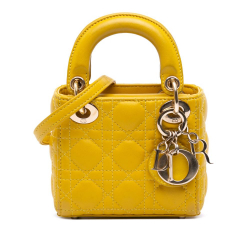 Christian Dior B Dior Yellow Mustard Lambskin Leather Leather Micro Lambskin Cannage Lady Dior Italy
