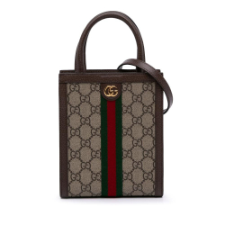 Gucci AB Gucci Brown Beige Coated Canvas Fabric Mini GG Supreme Ophidia Web Satchel Italy