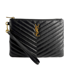 Saint Laurent Cassandre Small Leather Clutch Black