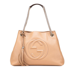 Gucci AB Gucci Brown Nude Calf Leather Medium Soho Chain Tote Italy
