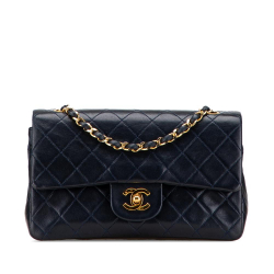 Chanel B Chanel Blue Navy Lambskin Leather Leather Small Classic Lambskin Double Flap France