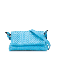 Bottega Veneta B Bottega Veneta Blue Light Blue Nappa Leather Leather Nappa Intrecciato Flap Crossbody Italy