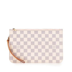 Louis Vuitton B Louis Vuitton White with Blue Damier Canvas Canvas Damier Azur Neverfull MM Pouch France