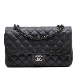Chanel Classic Double Flap Medium Caviar Leather Matelassè Shoulder Bag Black