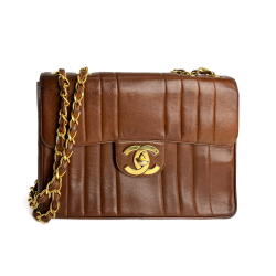 Chanel Mademoiselle Classic Flap Jumbo Lambskin Leather Shoulder Bag Brown