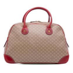 Celine B Celine Brown Beige with Red Coated Canvas Fabric Macadam Handbag Italy