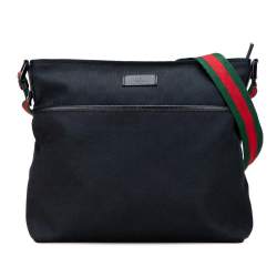 Gucci B Gucci Black Canvas Fabric GG Web Crossbody Italy