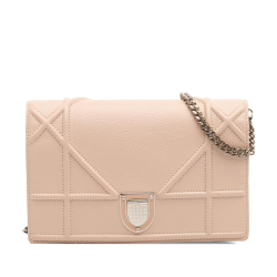 Christian Dior B Dior Brown Nude Calf Leather Grained skin Diorama Wallet on Chain Italy