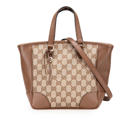 Gucci B Gucci Brown Beige Canvas Fabric Small GG Bree Satchel Italy