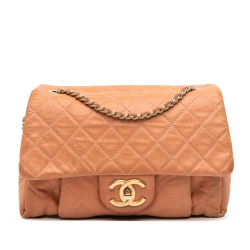 Chanel B Chanel Orange Peach Calf Leather Small Aged skin Chic Quilt Flap Italy
