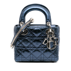 Christian Dior B Dior Blue Dark Blue Calf Leather Mini Crinkled skin Cannage Lady Dior Italy