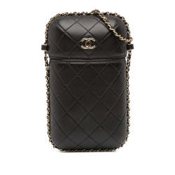 Chanel AB Chanel Black Lambskin Leather Leather CC Quilted Lambskin Chain Around Phone Holder Italy