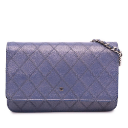 Chanel B Chanel Blue Calf Leather CC skin Double Stitched Wallet on Chain Italy