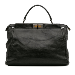 Fendi B Fendi Black Goatskin Leather Large Peekaboo Iconic Satchel Italy