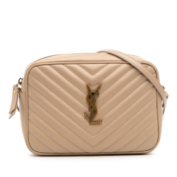 Saint Laurent B Saint Laurent Brown Beige Calf Leather Matelasse Monogram Lou Camera Bag Italy