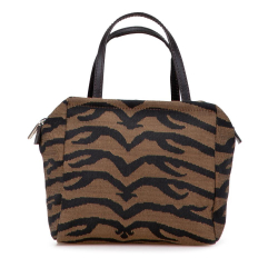 Fendi B Fendi Brown Canvas Fabric Zebra Print Handbag Italy