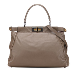 Fendi B Fendi Brown Taupe Calf Leather Medium skin Peekaboo Iconic Satchel Italy