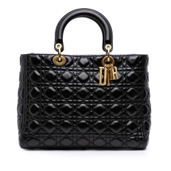 Christian Dior B Dior Black Patent Leather Leather Large Crinkled Patent Cannage Lady Dior Italy