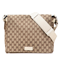 Gucci B Gucci Brown Beige with White Canvas Fabric GG Crossbody Italy
