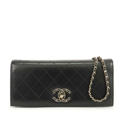 Chanel AB Chanel Black Lambskin Leather Leather CC Stitched Lambskin Clutch With Chain Italy