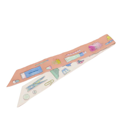 Hermès AB Hermès Pink Light Pink with Multi Silk Fabric In The Pocket Twilly Scarf France