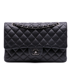 Chanel Classic Double Flap Medium Caviar Leather Matelassè Shoulder Bag Black