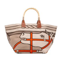 Hermès AB Hermès Brown Beige Canvas Fabric Toile H Plume Quadrige au Fil Steeple 31 France