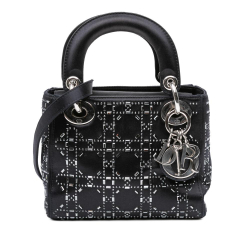 Christian Dior B Dior Black Satin Fabric Mini Cannage Strass Crystal Embellished Lady Dior Italy