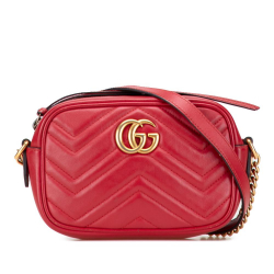 Gucci B Gucci Red Calf Leather Mini GG Marmont Matelasse Crossbody Italy