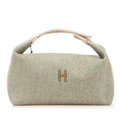 Hermès AB Hermès Green Olive Green with White Ivory Wool Fabric Large Bride A Brac H Natte Case France