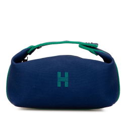 Hermès AB Hermès Blue Dark Blue with Green Canvas Fabric Small Toile Bride A Brac Case France
