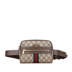 Gucci AB Gucci Brown Beige Coated Canvas Fabric Small GG Supreme Ophidia Belt Bag Italy