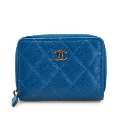Chanel B Chanel Blue Caviar Leather Leather CC Quilted Caviar Zip Coin Purse Italy