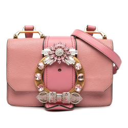 Miu Miu B Miu Miu Pink Goatskin Leather Madras Soft Calf Crystal Embellished Crossbody Italy