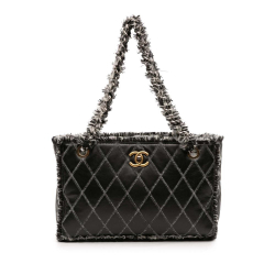 Chanel AB Chanel Black Calf Leather CC Quilted skin Tweedy Shopping Tote Italy