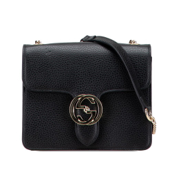 Gucci B Gucci Black Calf Leather Small Dollar skin Interlocking G Crossbody Italy