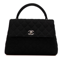 Chanel AB Chanel Black Cotton Fabric CC Quilted Jersey Kelly Top Handle Bag France