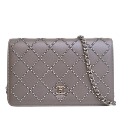 Chanel AB Chanel Gray Calf Leather CC Studded skin Crystal Wallet On Chain France