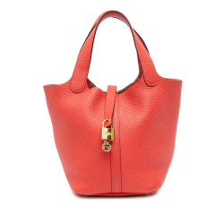Hermès Picotin 18 Taurillon Clemence Leather Lock Bucket Handbag Rouge Pivoine