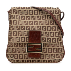 Fendi B Fendi Brown Beige Canvas Fabric Zucchino Crossbody Italy
