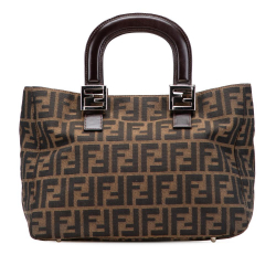 Fendi B Fendi Brown Canvas Fabric Small Zucca Twins Tote Italy