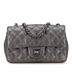 Chanel Gray Mini Rectangular Classic Metallic Caviar Single Flap Italy