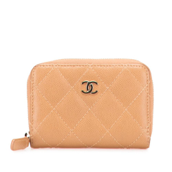 Chanel AB Chanel Brown Nude Caviar Leather Leather CC Quilted Caviar Zip Around Coin Purse Italy
