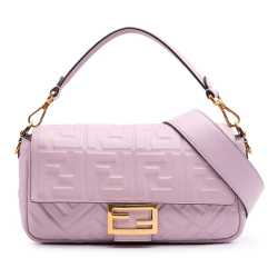Fendi AB Fendi Pink Light Pink Calf Leather Medium Embossed FF Baguette Satchel Italy