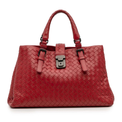 Bottega Veneta B Bottega Veneta Red Nappa Leather Leather Small Nappa Intrecciato Roma Satchel Italy