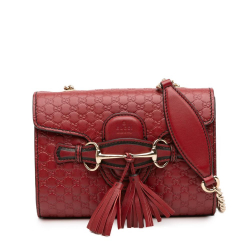 Gucci B Gucci Red Calf Leather Mini Microguccissima Emily Crossbody Italy