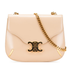 Celine AB Celine Brown Beige Calf Leather Teen Shiny skin Triomphe Besace Clea Chain Crossbody Italy