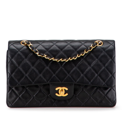 Chanel Vintage Classic Double Flap Medium Lambskin Leather Matelassè Shoulder Bag Black