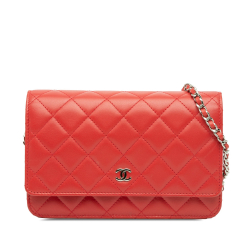 Chanel WOC Quilted Lambskin Leather 2-Ways Flap Crossbody Red
