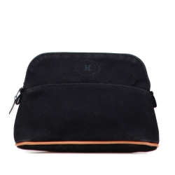 Hermès B Hermès Black with Brown Canvas Fabric Toile Bolide Trousse de Voyage PM France